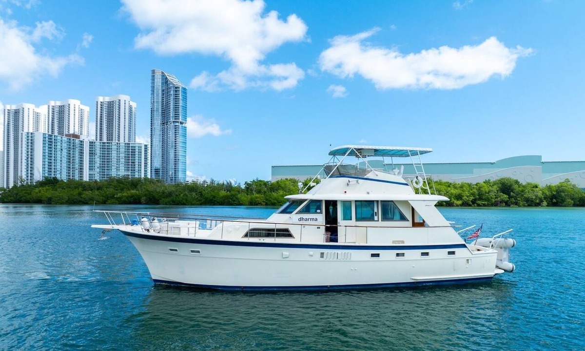 Aventura Boat Rental | Stay Aboard a Vintage Hatteras 53' Motor Yacht in Aventura-A Unique Experience!