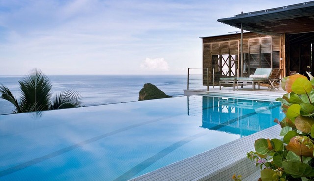 Architectural masterpiece overlooking the Caribbean sea and Piton mountains in Soufriere
